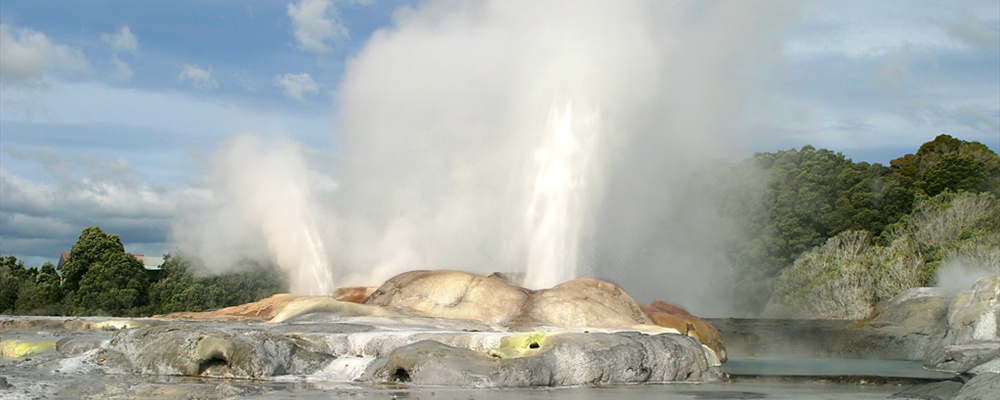 Pohutu Geyser eruption at Te Puia, New Zealand.